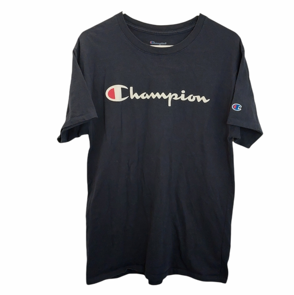 Champion Men's Size Medium Shirt Logo Short Sleeve Tee Blue Top